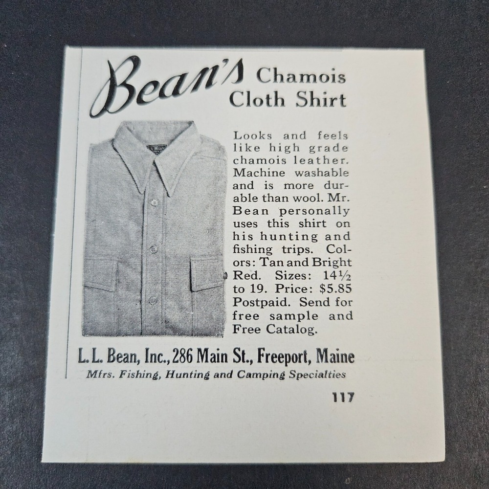 1962 LL Bean Chamois Cloth Shirt Vintage Print Ad Hunting Fishing Freeport ME